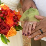 Sedona wedding rings and bouquet