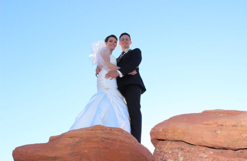 young couple standing on an overlook at Merry-Go-Round wedding venue